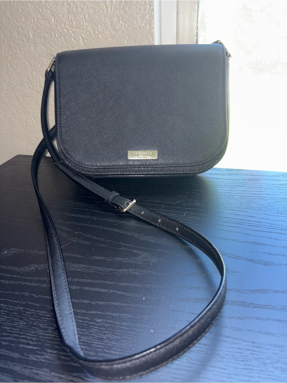kate spade Black Saffiano Leather Crossbody Bag with Gold Hardware